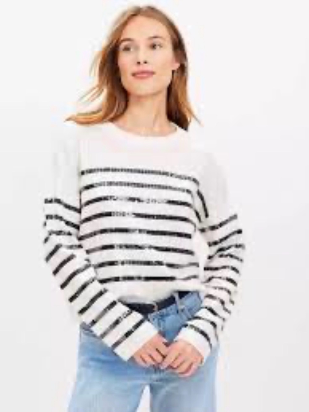 NWT Ann Taylor LOFT Sweater with Black Stripes and All Over Sequins Sz XL